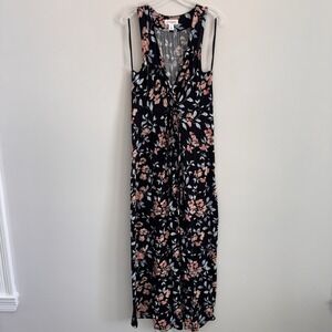 Motherhood Maternity Womens L Floral V-Neck Sleeveless Maxi Dress Soft Stretch